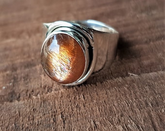 Sun stone textured ring handmade with love and care unique piece Unisex ring Sterling silver