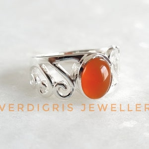 Natural Carnelian Ring, 925 Sterling silver ring, Handmade Jewelry, Ethical gemstone, stackable ring, birthday gift, Anniversary gift
