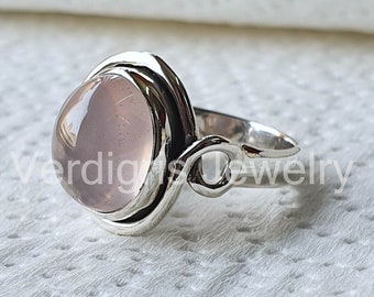 Natural Rose Quartz Sterling silver ring, Handmade, Gemstone jewelry, Valentine's day gift, January Birthstone ring, silver jewelry, Rings