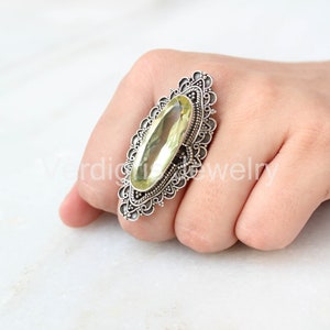 Natural lemon quartz ring, Sterling silver jewelry, handmade, gemstone jewelry, Christmas gift, Birthstone ring, November Birthstone, Boho