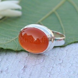 Natural Carnelian Ring, Sterling silver ring, Handmade Jewelry, Ethical gemstone, Horizontal stone, birthday gift, Anniversary gift