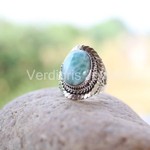 Larimar ring Handmade with sterling silver detailing, silver jewelry, statement jewelry, Birthstone ring, Gemstone jewelry, Christmas Gift