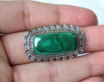 Natural Malachite ring, Sterling silver large gemstone ring, statement ring,