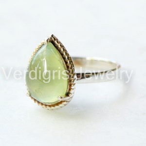 Natural Prehnite, Sterling Silver Ring, Handmade Jewelry, Natural Gemstone, Statement Jewelry, One of A Kind Crystal, Unique Design