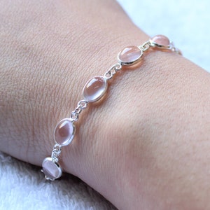 Rose quartz bracelet, Sterling silver bracelet, dainty wristband
