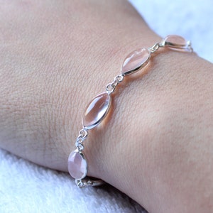 Rose quartz bracelet, Sterling silver bracelet, dainty wristband
