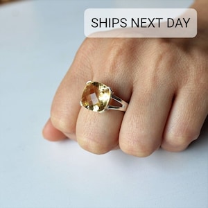 citrine ring, Sterling Silver statement ring, birthstone ring