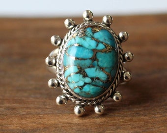 Blue Mohave Turquoise ring, Bold Sterling Silver Statement ring, alternative engagement ring, 100% handmade, native American style