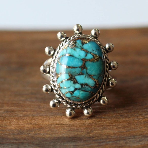 Blue Mohave Turquoise ring, Bold Sterling Silver Statement ring, alternative engagement ring, 100% handmade, native American style