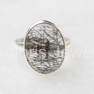 Natural Black Rutile ring handmade in sterling silver, gemstone jewelry, Leo birthstone ring, Valentines Gift, Christmas jewelry, Minimalist