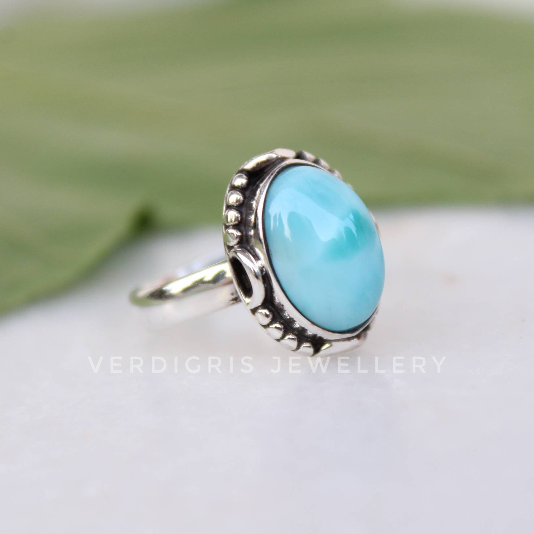 Natural Larimar Ring Bold Sterling Silver Statement Ring - Etsy