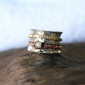 Worry ring, Ethiopian opal ring, fidget ring, Meditation ring, wide wedding ring, spinner band, stacking band, boho ring, Sterling silver