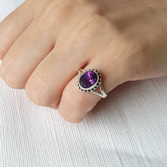 Natural African Amethyst Ring Sterling Silver Ring Statement
