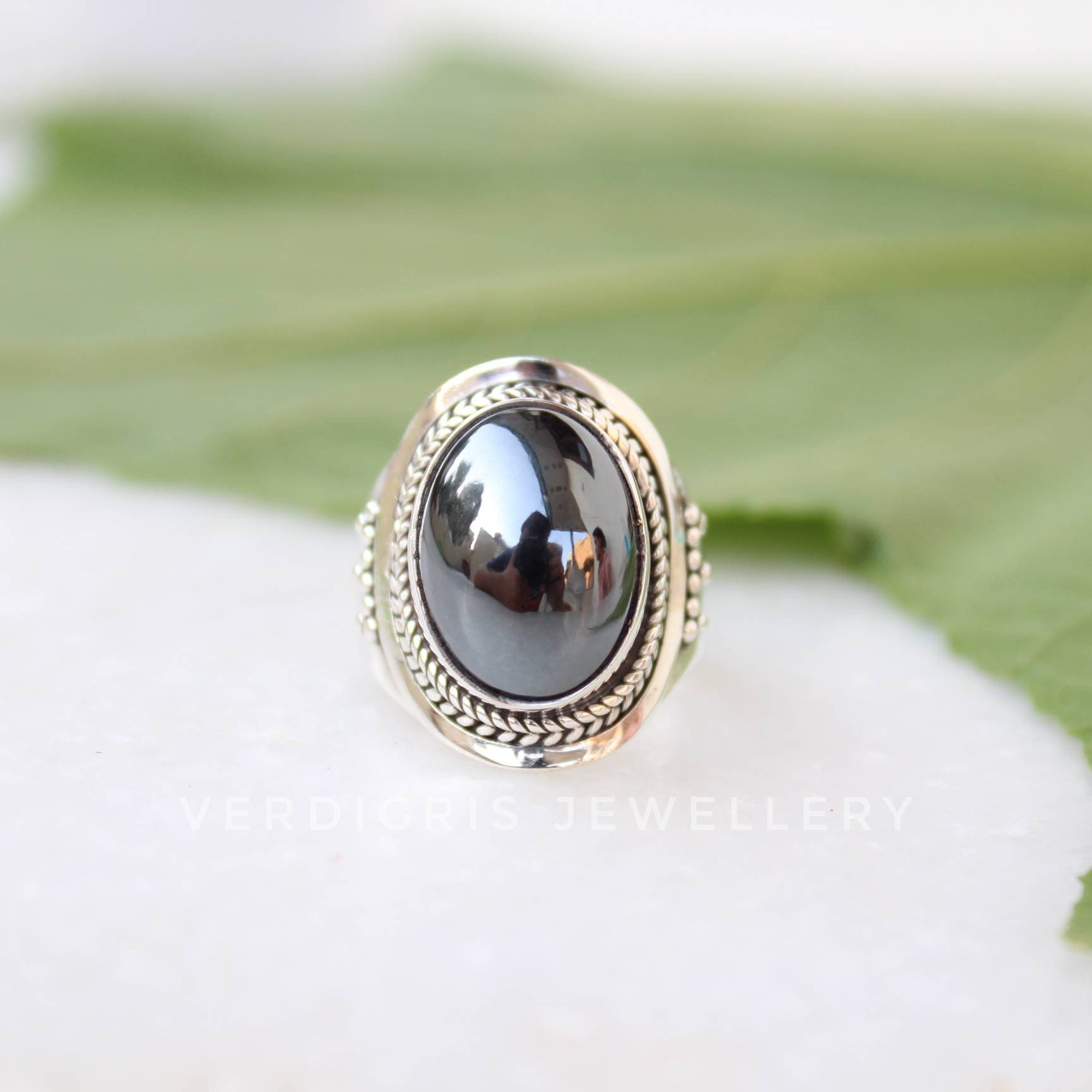 Natural Hematite Ring Bold Sterling Silver Statement Ring Etsy