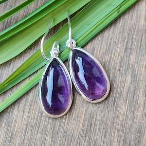 Natürliche Amethyst Ohrringe, Sterling Silber Ohrringe, Februar Geburtsstein, süße einzigartige Ohrringe, bequeme tägliche Nutzung