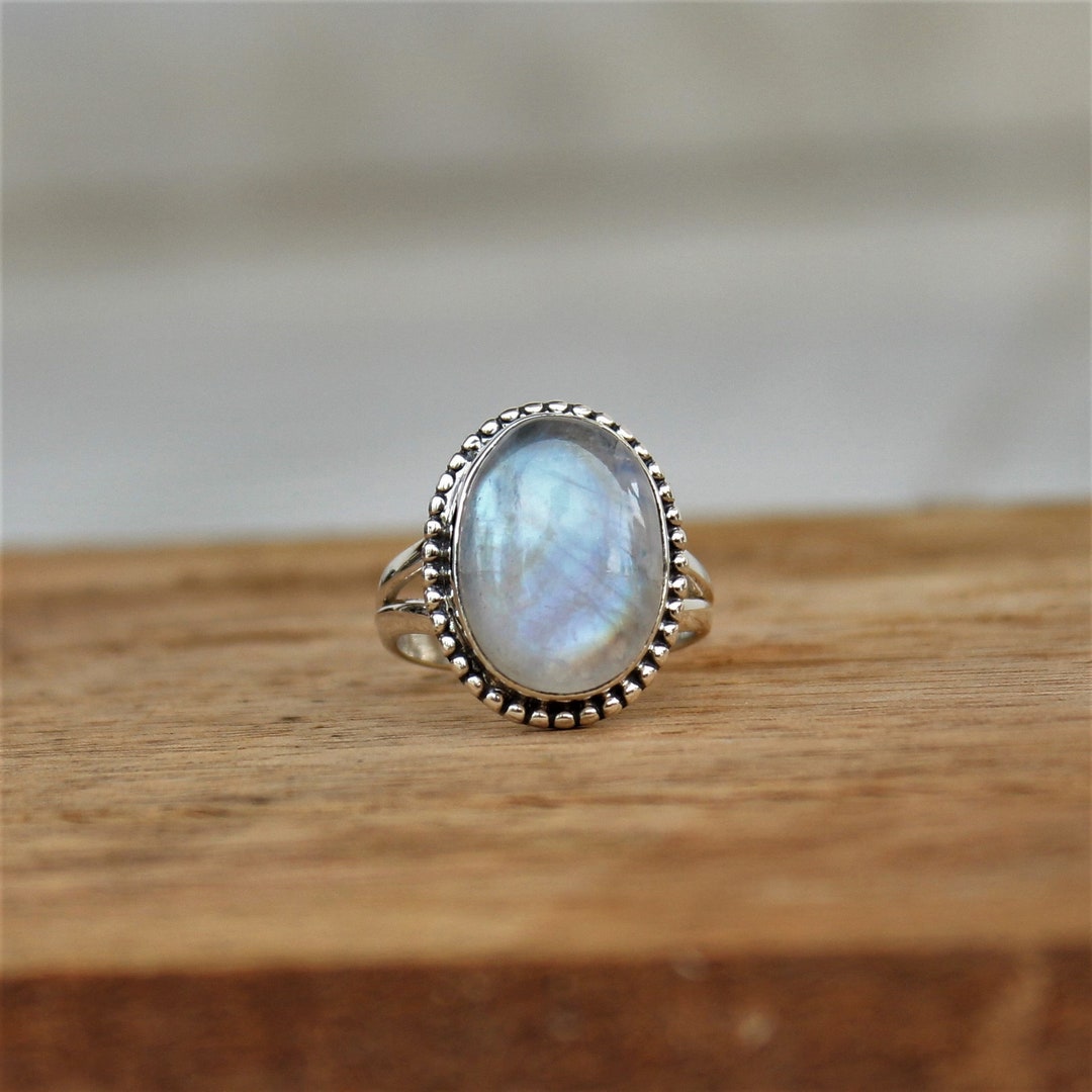 Rainbow Moonstone Ring With Aquamarines aurora Moonstone Jewelry Aquamarine  Ring Sterling Silver Ring Vintage Ring for Women - Etsy