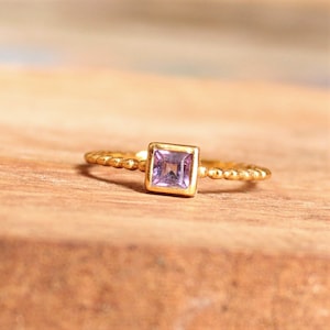Amethyst ring, Gold plated ring, Sterling silver, 0.5 micron nickel free plating, stackable ring, minimalist ring, midi ring