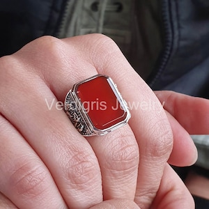 Anello di onice rosso naturale, gioielli in argento sterling, anello di pietre portafortuna, gioielli di pietre preziose, anello di pietre portafortuna di dicembre, regalo di Natale, fatto a mano