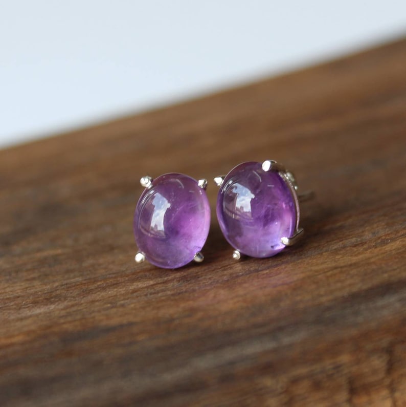 Natural Amethyst stud earrings, Sterling silver studs image 1