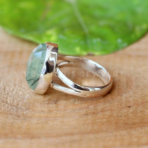 Natural Rutilated Prehnite ring, Bold Sterling Silver ring, Statement ring, alternative engagement ring Rose Cut Gemstone image 6
