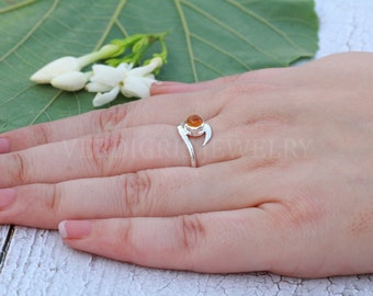 Anillo de citrino natural hecho a mano en plata de ley, regalo de aniversario.