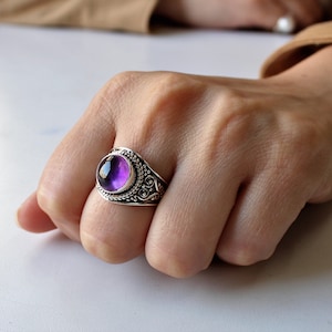 Natural Amethyst ring handmade in solid 925 Sterling silver, gemstone ring, February birthstone, oxidised silver ring , gift for her