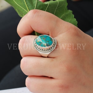 Blue Mojave turquoise ring, Handmade Sterling silver jewelry, natural gemstone, turquoise cabochon, antique boho ring