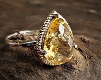 Natural citrine ring, Sterling Silver, cocktail ring, alternative engagement ring,  avant garde ring,  birthstone ring, citrine jewelry,