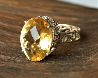 Anello cocktail ovale in argento sterling con citrino, gioiello di tendenza