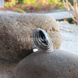 Natural Hematite Ring, sterling silver ring, Handmade, Gemstone jewelry, Aquarius Birthstone Rings, Silver jewelry, Boho, Marquise ring