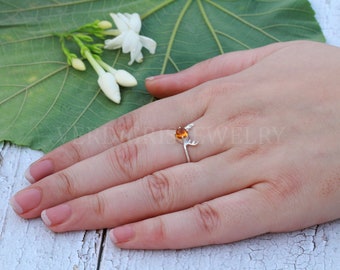 Anillo de plata de ley con citrino natural, joyería hecha a mano
