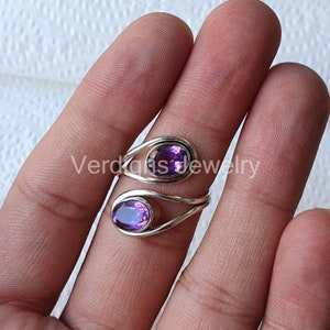 Natural Amethyst statement ring, sterling silver jewelry, Birthstone ring, Gemstone jewelry, Boho, February birthstone, Anniversary Gift