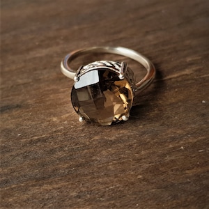 Natural smoky quartz ring, Sterling Silver, cocktail ring, alternative engagement ring, avant garde, birthstone ring, smoky quartz jewelry