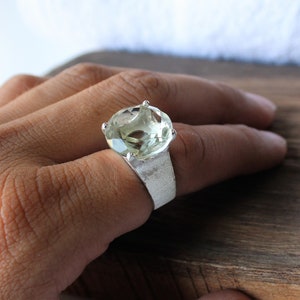 Natural mint green amethyst ring, Sterling silver statement ring, green engagement ring for man, genuine gemstone, handmade bold jewelry