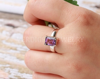 Natural Purple Amethyst Ring, Cute Sterling silver statement ring, Handmade Jewelry, February Birthstone, Anniversary gift