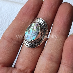 Abalone Shell Sterling Silver Ring, Gemstone jewelry, Birthstone ring, Christmas Gift, Gift for women, Handmade, Anniversary ring, Boho Ring