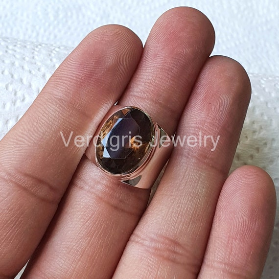 Peach Moonstone and Smoky Quartz Ring Rhodium on Sterling Silver Peach Moonstone and Smoky Quartz Ring Rhodium on Sterling Silver