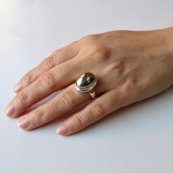 Natural Pyrite ring, Bold Sterling Silver Statement ring, alternative engagement ring, 100% handmade, native American style