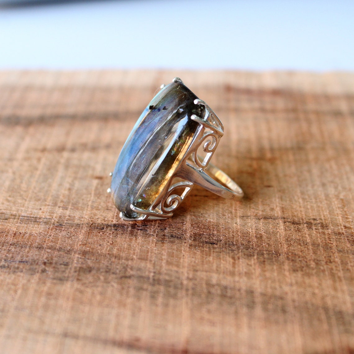 Large labradorite ring Sterling Silver ring statement ring | Etsy