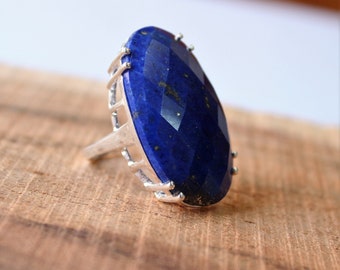 Lapis lazuli ring, lapis lazuli jewelry, Sterling Silver ring, cocktail ring, bridesmaids ring, alternative engagement ring, boho ring