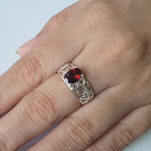 Natural Almandine Garnet ring, Sterling silver ring, statement ring