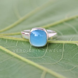 Blue chalcedony ring, Sterling silver ring