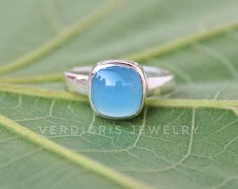 Blue chalcedony ring, Sterling silver ring