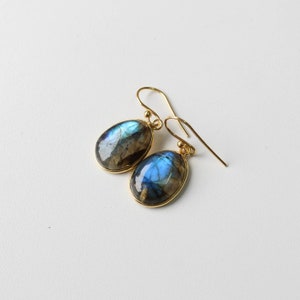 Natural AAA Labradorite earrings, Sterling silver earrings, gold plated,  ring-earrings set