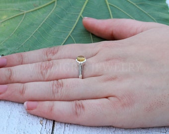 Anillo de plata de ley con citrino natural, joyería hecha a mano