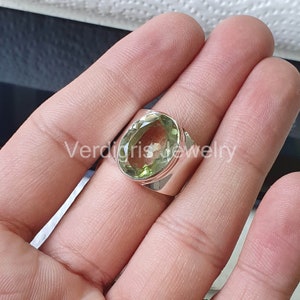 Green Amethyst Ring handmade in sterling Silver, Gemstone jewelry, Anniversary gift, February Birthstone ring, Silver jewelry, Men&#39;s Ring