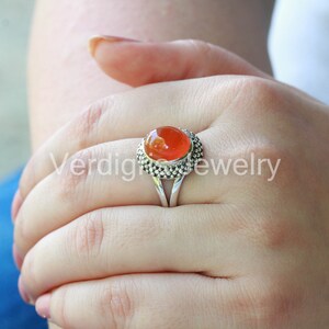 Natural Carnelian Ring, Sterling silver ring, Handmade Jewelry, Ethical gemstone, birthday gift, Anniversary gift