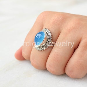 Blue Chalcedony ring handmade in sterling silver, Natural gemstone, gemstone jewelry, silver ring, birthstone ring, anniversary gift, rings