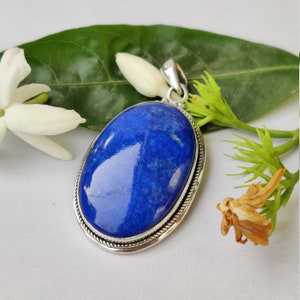 Sterling Silver Lapis Lazuli Pendant: Large Gemstone Statement Jewelry