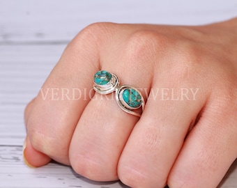 Natural Blue Copper Turquoise Ring, Cute Sterling Silver Statement Ring, Handmade Jewelry, Ethical Gemstone